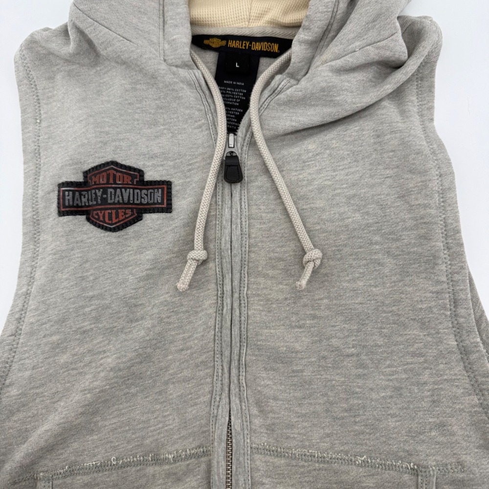 Harley-Davidson Womens Sleeveless Hoodie Vest Gray Studded Logo Large
